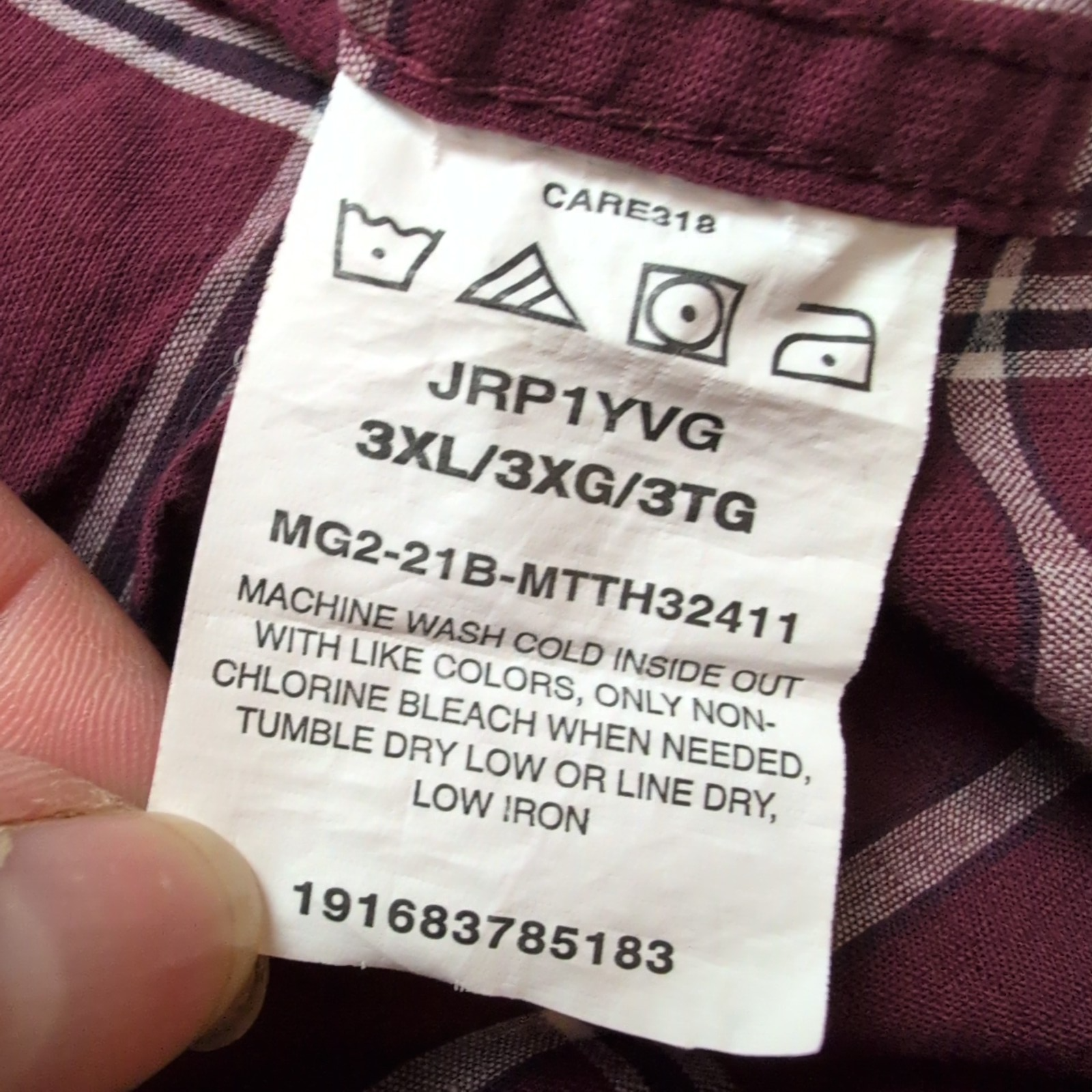 Chemise Wrangler stretch manches courtes bordeaux à carreaux 2 poches 3XL / 4XL