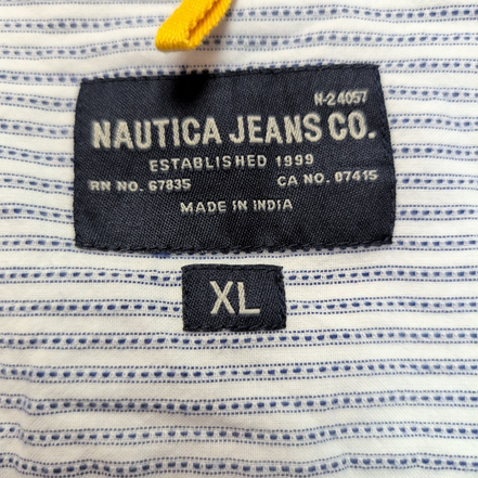 Chemise Nautica Jeans Co XL Bleu Rayures Manches courtes Poche Logo Brodé
