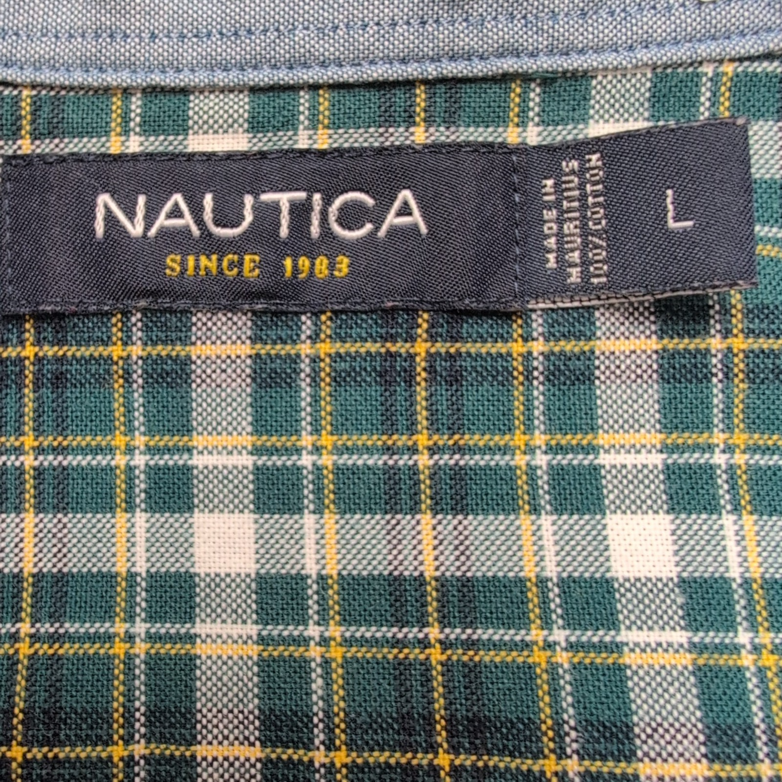 Chemise Nautica L Vert Foncé Carreaux Coton Logo Brodé Poche Manches Longues