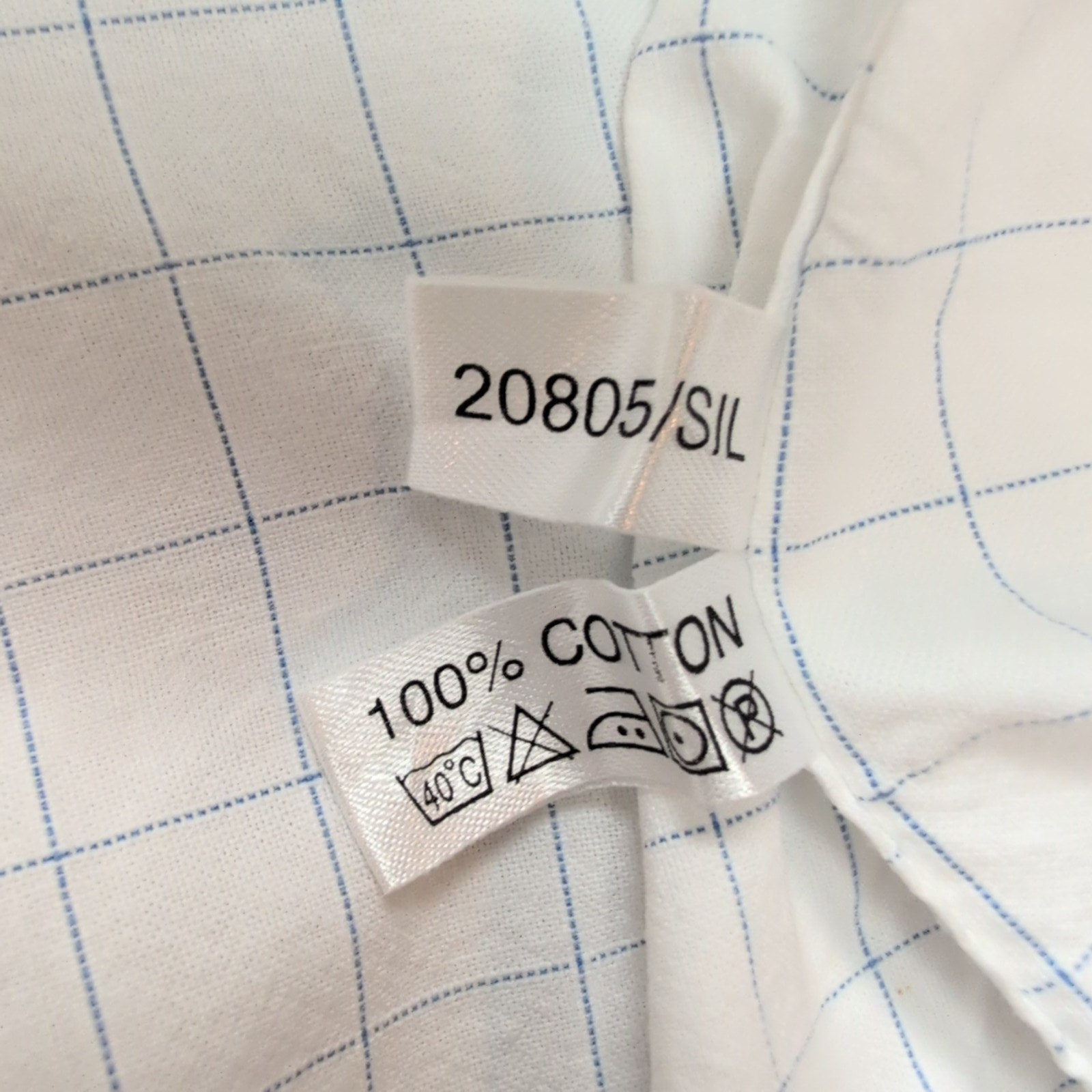 Chemise YVES SAINT LAURENT L Blanche Carreaux Bleus 100% Coton Logo Rose