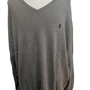 Pull POLO RALPH LAUREN Homme 4X BIG Grey V-Neck Logo Green Coton Big & Tall Rare