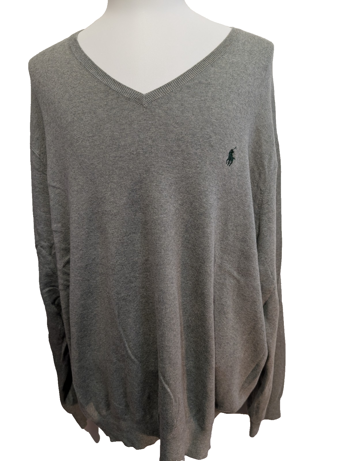 Pull POLO RALPH LAUREN Homme 4X BIG Grey V-Neck Logo Green Coton Big & Tall Rare