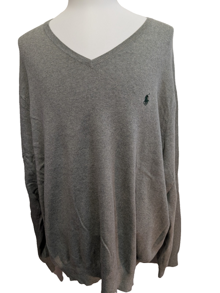 Pull POLO RALPH LAUREN Homme 4X BIG Grey V-Neck Logo Green Coton Big & Tall Rare