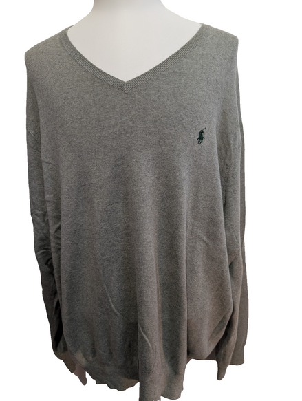 Pull POLO RALPH LAUREN Homme 4X BIG Grey V-Neck Logo Green Coton Big & Tall Rare