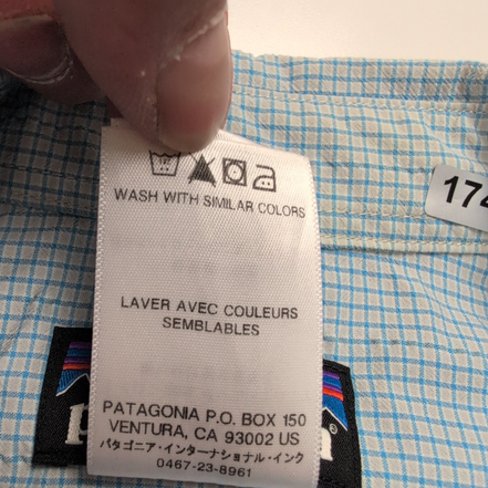 Chemise Patagonia L Bleu Carreaux Nylon Manches Courtes Boutons Pression