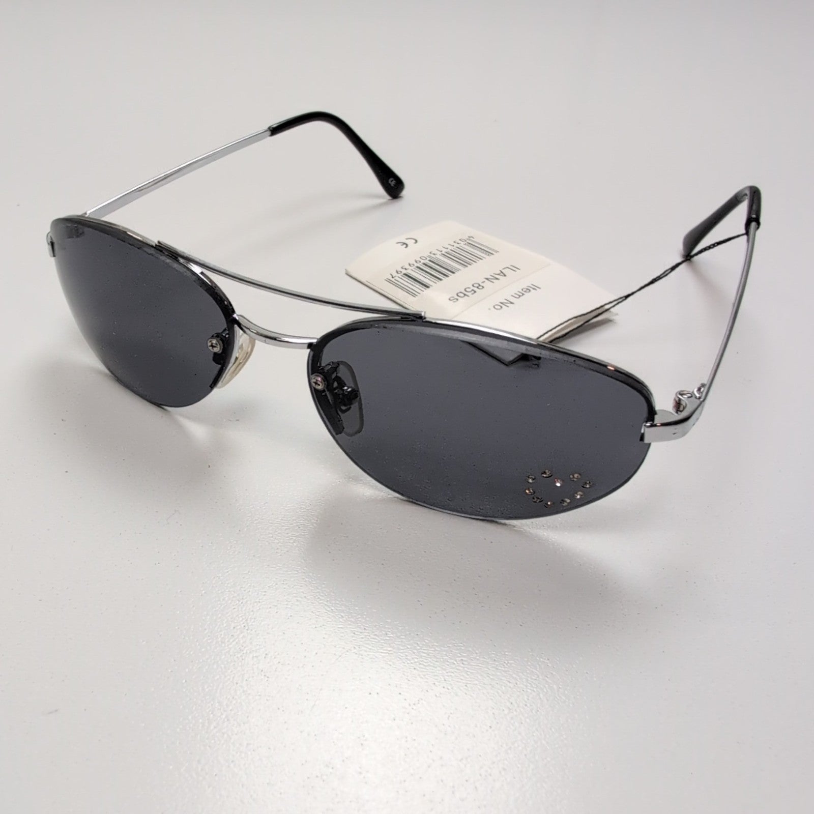 Lunettes de soleil Y2K Branche fine Métal Chromé Ovale Strass Cœur