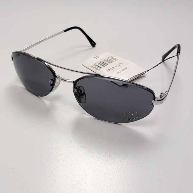 Lunettes de soleil Y2K Branche fine Métal Chromé Ovale Strass Cœur