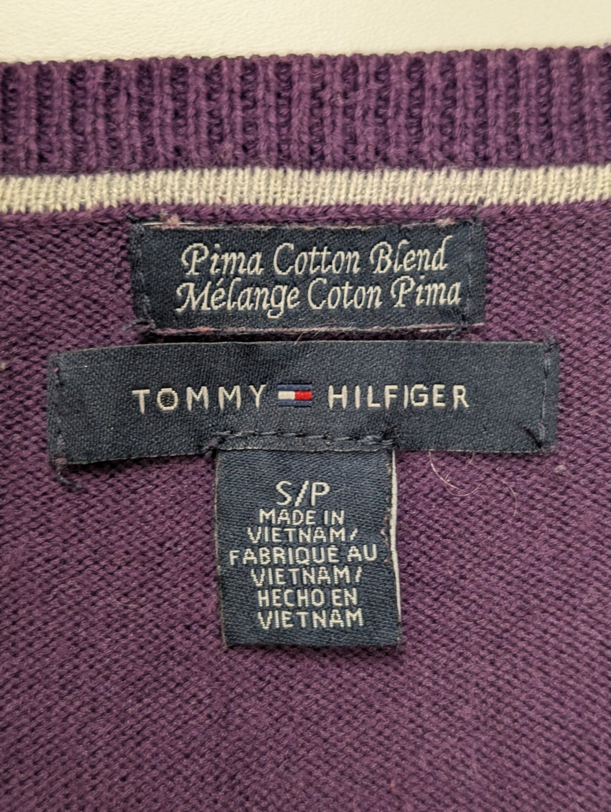 Pull Tommy Hilfiger Femme S Violet Aubergine Coton Pima Col V