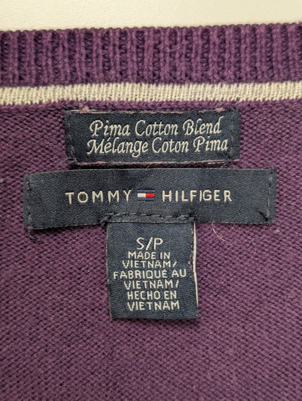 Pull Tommy Hilfiger Femme S Violet Aubergine Coton Pima Col V