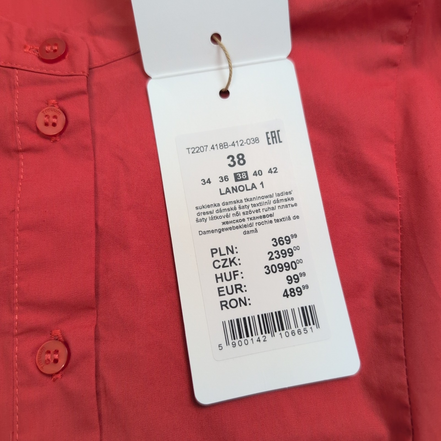 Robe TATUUM Lanola T38 Rouge Pâle Coton Manches Longues Neuve Étiquette