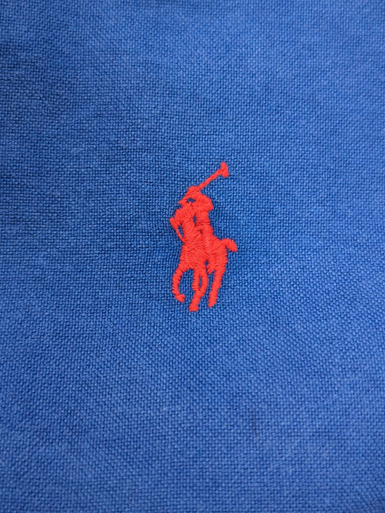 Ralph Lauren Chemise L Bleu Uni Logo Rose Fluo Manches courtes