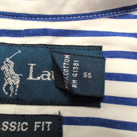 Chemise Ralph Lauren L Classic Fit Bleue Rayures Made in Hong Kong Sans Logo