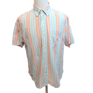 Chemise Nautica Classic Fit L Bleu Orange Rayures 100% Coton Manches Courtes