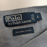 Pull Fin Polo Ralph Lauren Bleu Col V Taille L 100% Pima Coton Logo Jaune