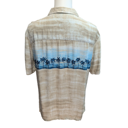 Chemise Hawaïenne Island Shores Taille M Beige Palmiers 100% Rayonne