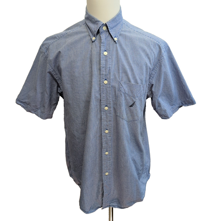 Chemise Nautica L Bleu Micro Carreaux 100% Coton Manches Courtes
