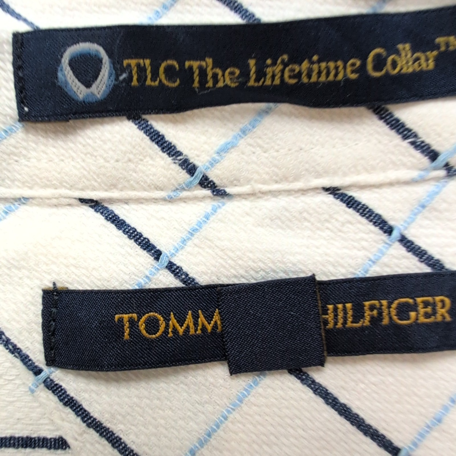 Chemise Tommy Hilfiger Homme XL/XXL Blanche Carreaux Bleus Coton Poche