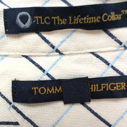 Chemise Tommy Hilfiger Homme XL/XXL Blanche Carreaux Bleus Coton Poche