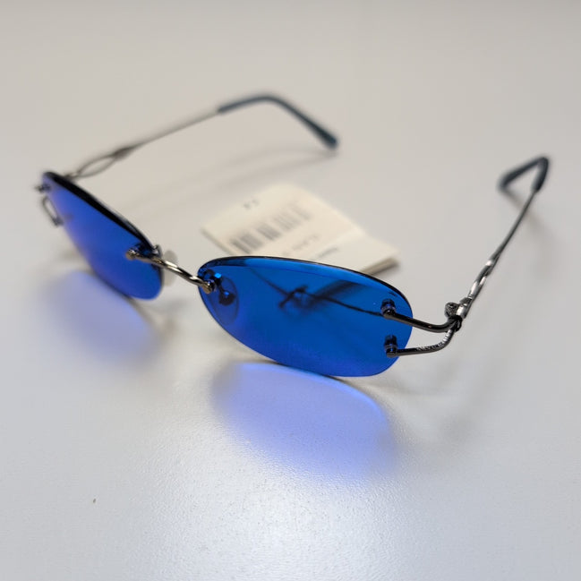Lunettes de soleil Y2K Branche fine Sans Monture Ovale Bleu Métal Noir