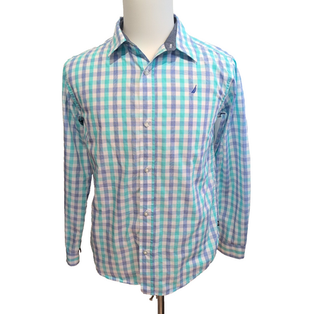 Chemise Nautica Bleu Vert À Carreaux Manches Longues Taille XL 18/20 Ans