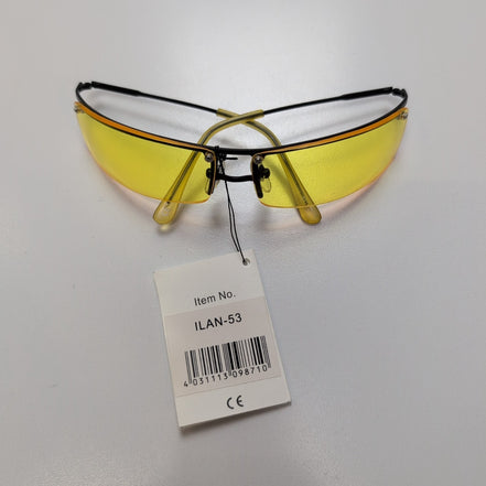 Lunettes de soleil Y2K Branche fine Métal Noir Mat Rectangulaire Jaune