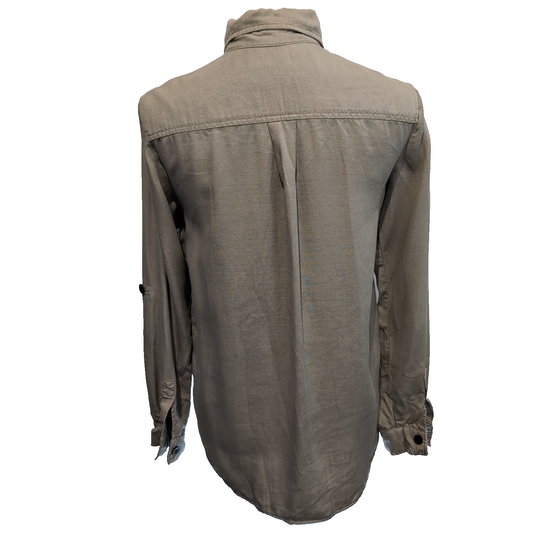 Chemise femme S marron clair 100% coton fluide 2 poches manches retroussables