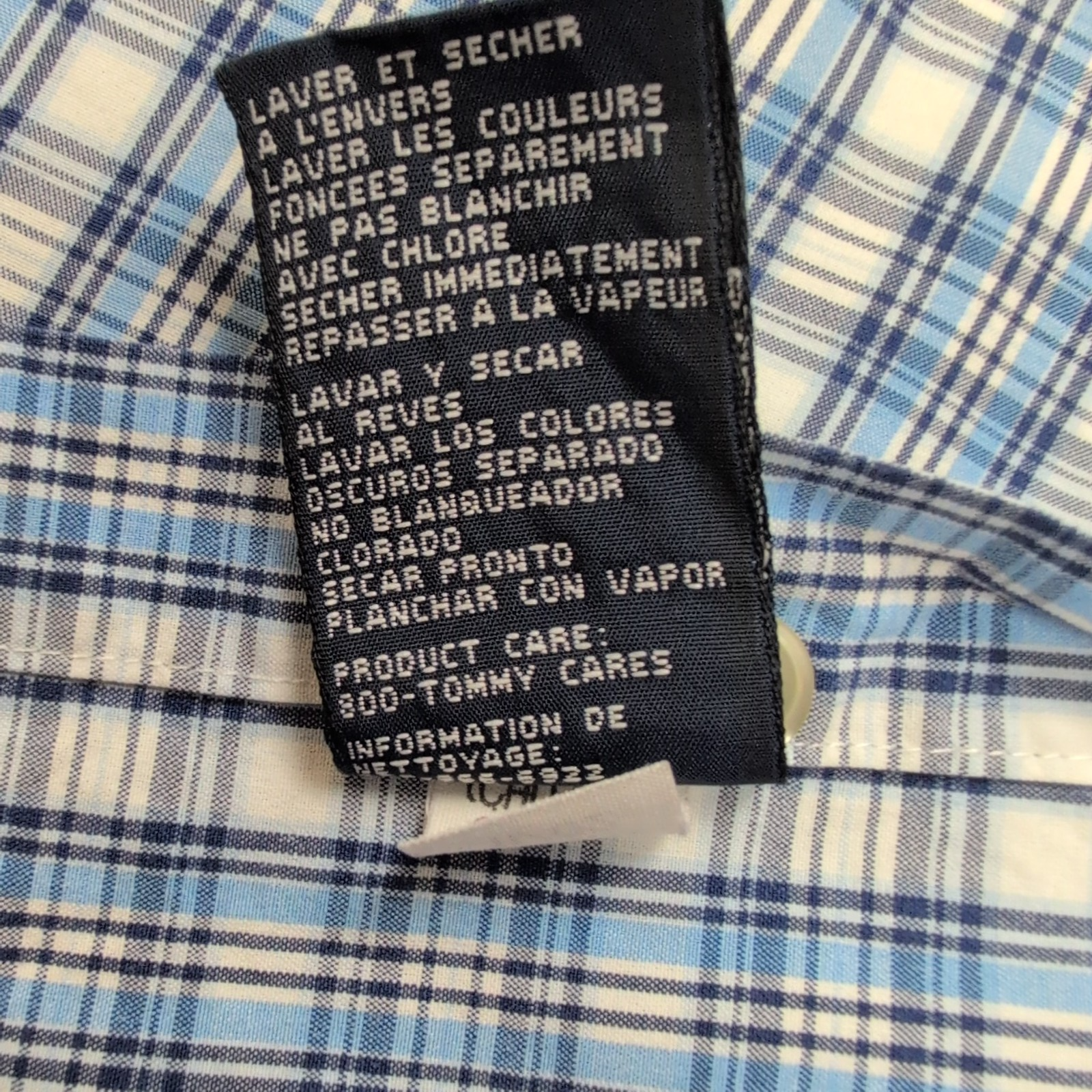 Chemise Tommy Hilfiger à Carreaux Bleu et Blanc Manches Longues 1 Poche - T.XL