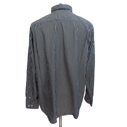 Chemise Nautica XL Gris Foncé Rayures Blanches 100% Coton Poplin Homme