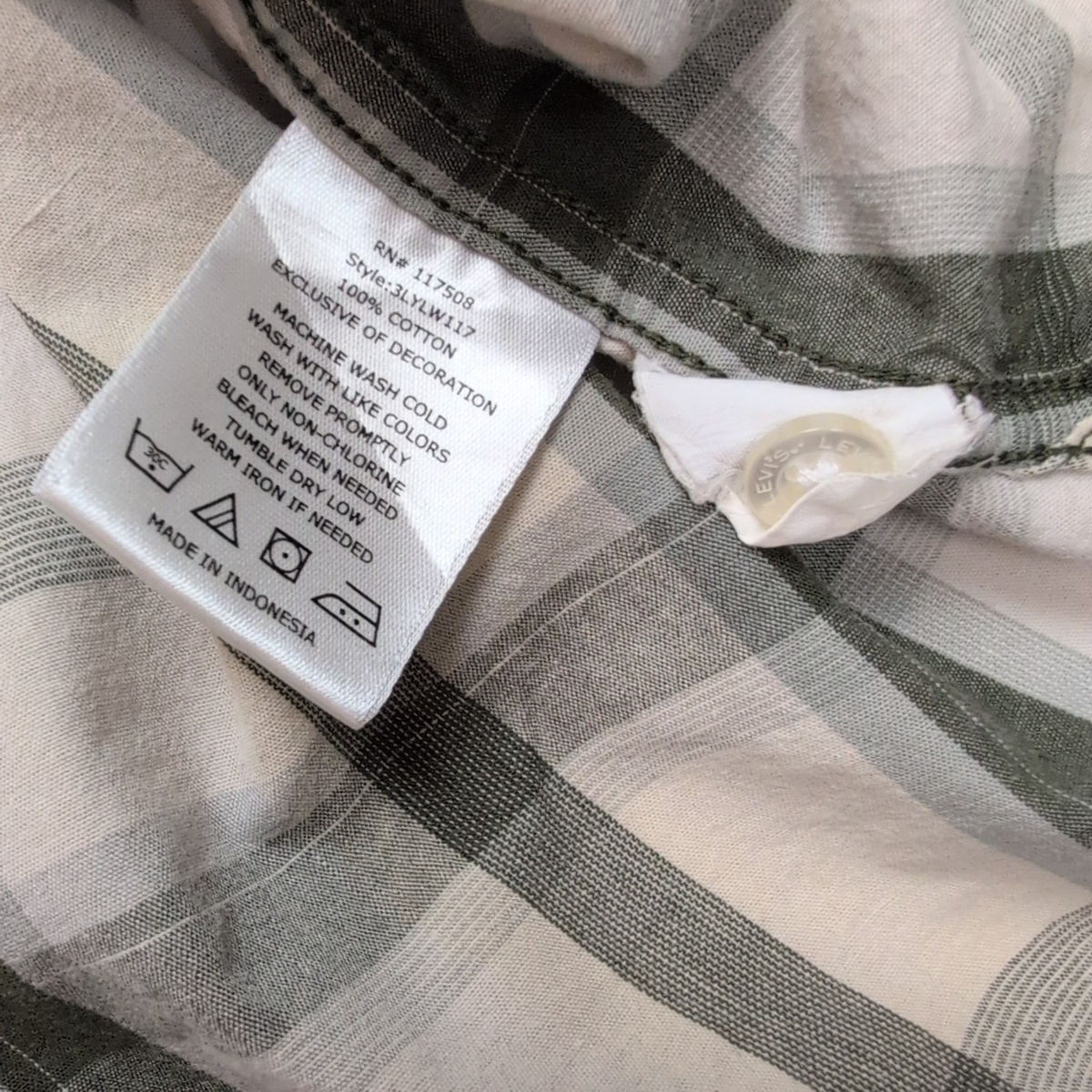 Chemise Levi’s Western S blanc cassé carreaux coton manches longues