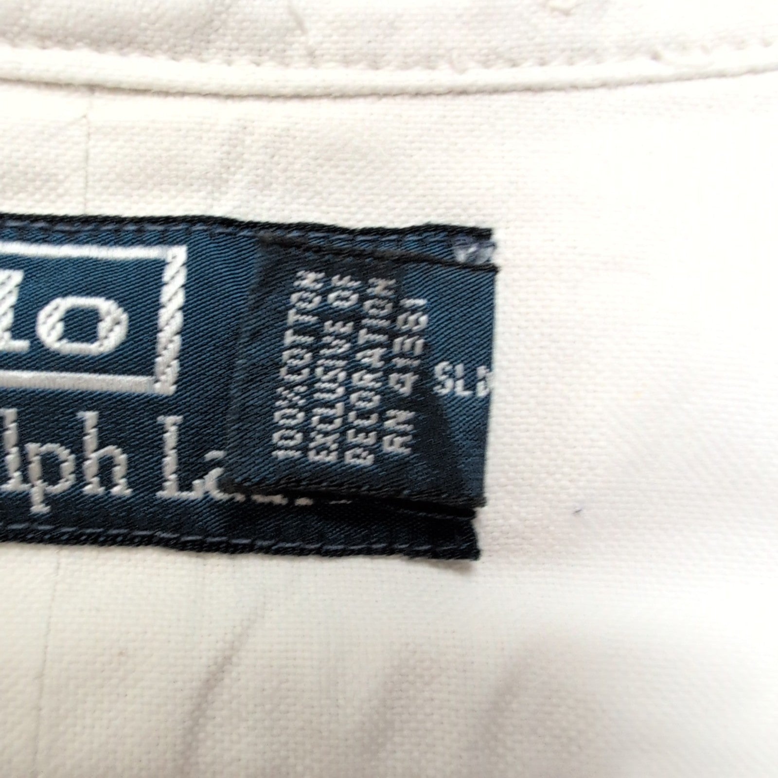 Chemise Polo Ralph Lauren L Col Officier Blanc Poches Rabat Sans Logo Modifiée