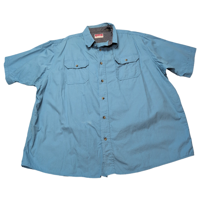 Chemise Wrangler bleu / vert uni 2 poches manches courtes taille XXL homme