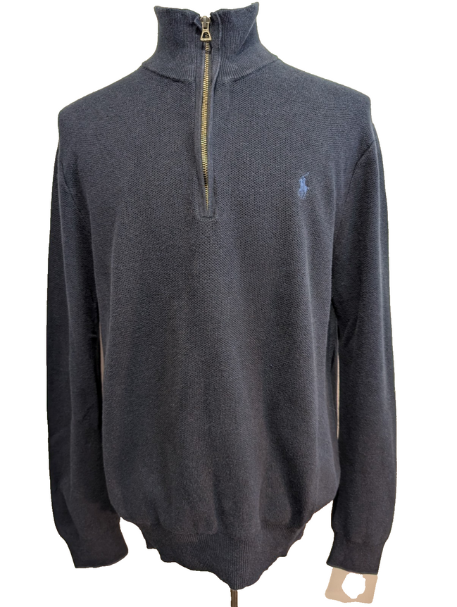 ➜ Pull POLO Ralph Lauren Col Zippé Pima Coton Bleu Marine - Taille XL