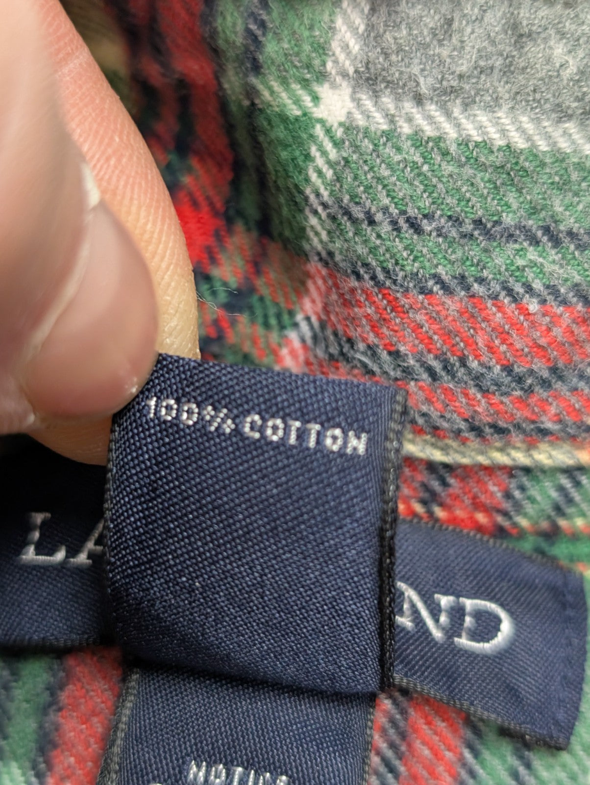 LANDS' END Flanelle Vert Rouge Gris XL Classique EE 100% Coton | 324S