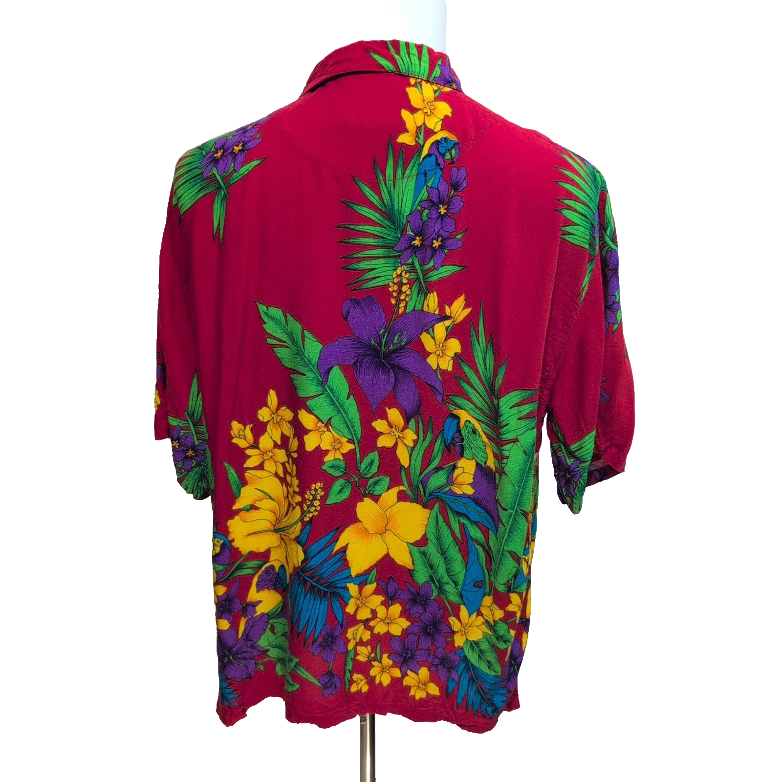 Chemise hawaïenne Basix M vert jaune rouge perroquets 100% rayonne manches court
