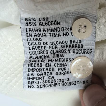 Chemise Hawaïenne Flaconoble  style Cuba Panama M Lin Coton Broderie Blanc Cassé