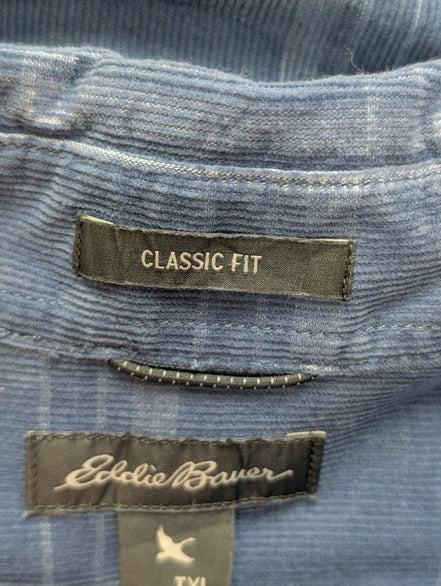 Chemise EDDIE BAUER T.TXL Velours Côtelé Carreaux Bleu Classic Fit Vtg