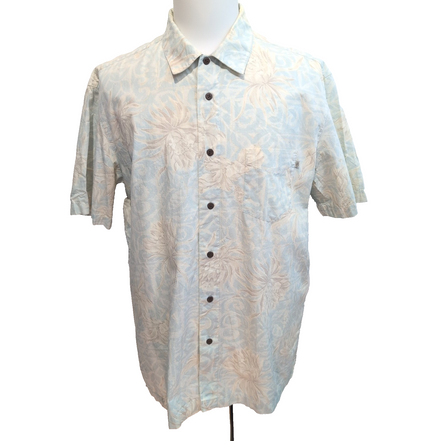 Chemise hawaïenne Solitude taille L vert pâle floral 100% coton Manches courtes