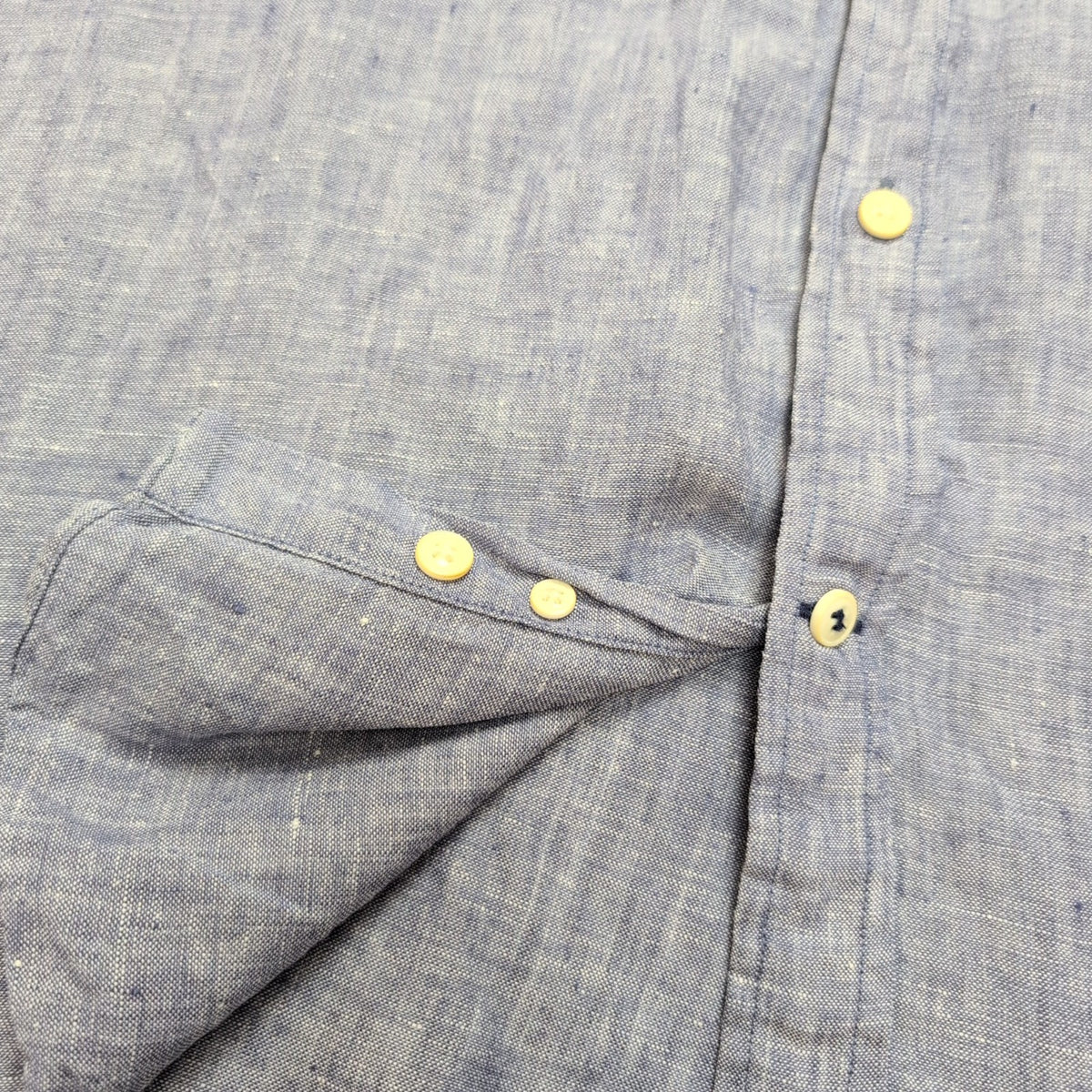 Chemise Nautica XL Bleu Chiné 100% Lin Logo Brodé Manches Longues