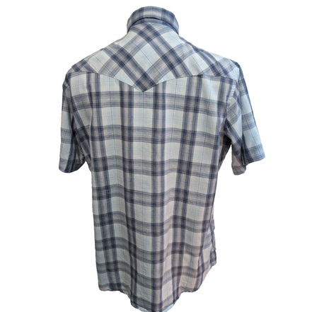 Chemise Wrangler Manches Courtes Bleue Carreaux à Poches Style Western Taille L