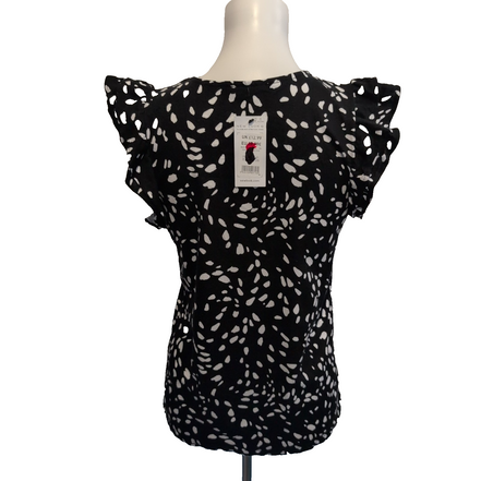 Haut Femme New Look Taille 36 Noir Blanc Volants Sans Manches Neuf Étiquette