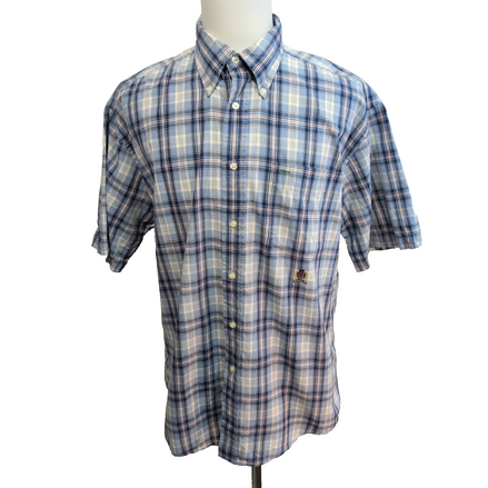 Chemise Tommy Hilfiger Manches Courtes Bleue à Carreaux Coton Logo Brodé T.L