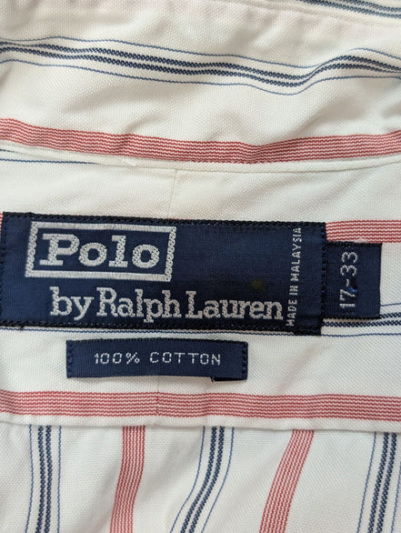 Chemise Polo Ralph Lauren Shirt XL Rayée Rouge Bleu Coton Col Classique