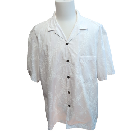 Chemise Hawaïenne Royal Creations Made in Hawaii XXL Blanc Motif Ton sur Ton USA