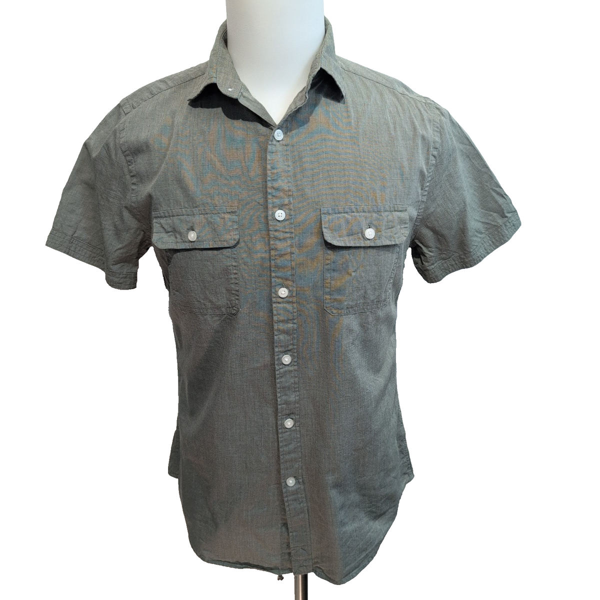 Chemise Express kaki unie S manches courtes coton 2 poches boutonnées