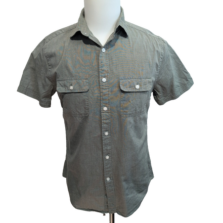 Chemise Express kaki unie S manches courtes coton 2 poches boutonnées