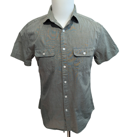 Chemise Express kaki unie S manches courtes coton 2 poches boutonnées