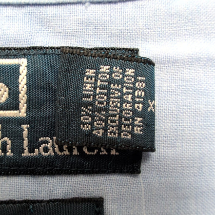 Chemise Ralph Lauren 2X Big XXL XXXL Lin Coton Bleue Logo Jaune Manches Courtes