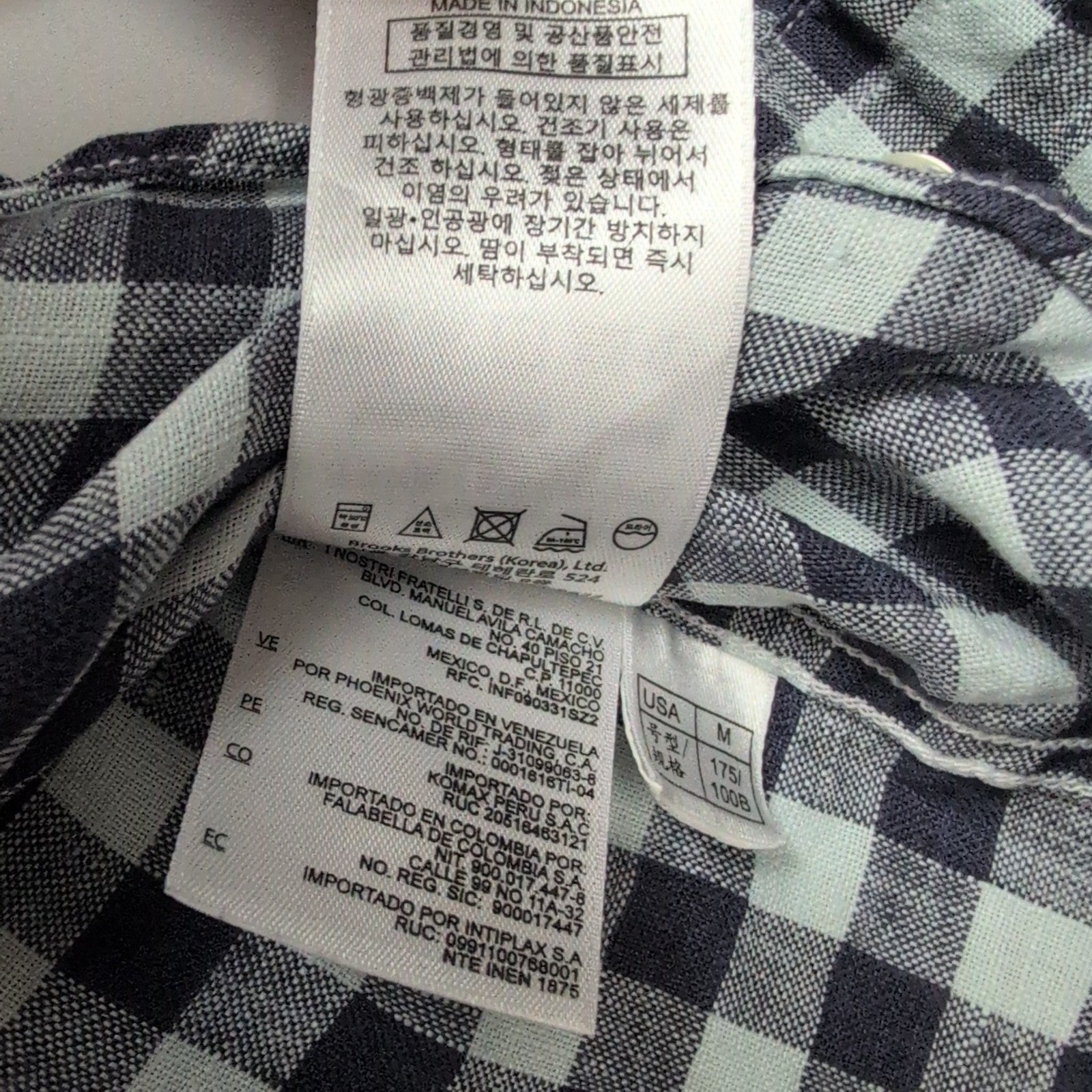 Chemise Brooks Brothers Milano Fit M Bleu Marine Carreaux 100% Lin