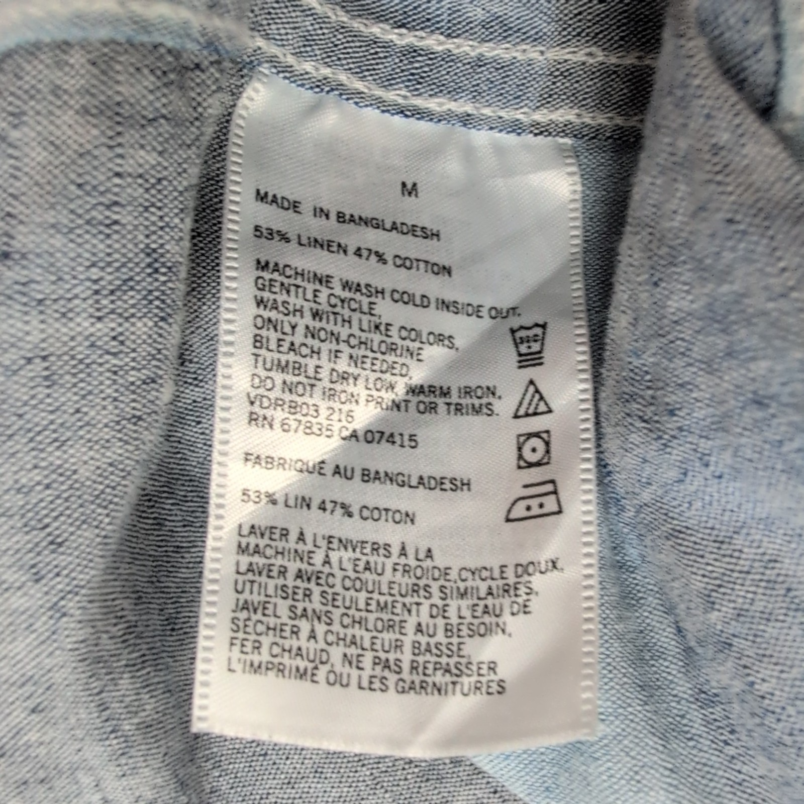 Chemise Nautica M Bleu Rayures Lin Coton Logo Brodé Poche Manches Courtes