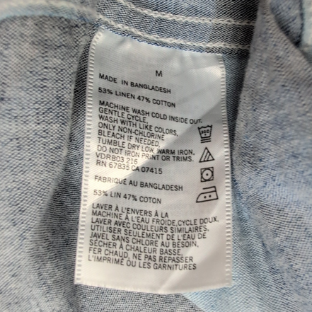 Chemise Nautica M Bleu Rayures Lin Coton Logo Brodé Poche Manches Courtes